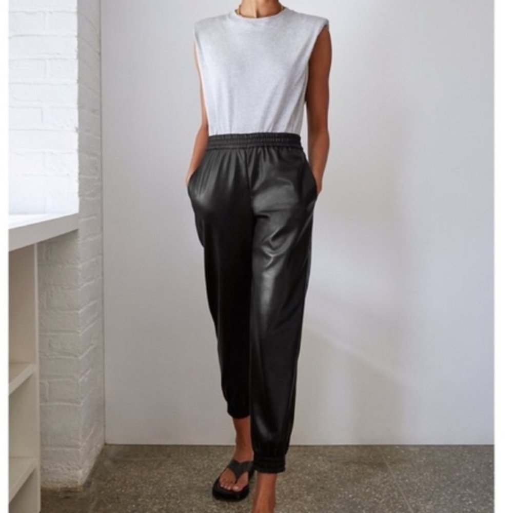 Aritzia Black Faux Leather Jogger Pants